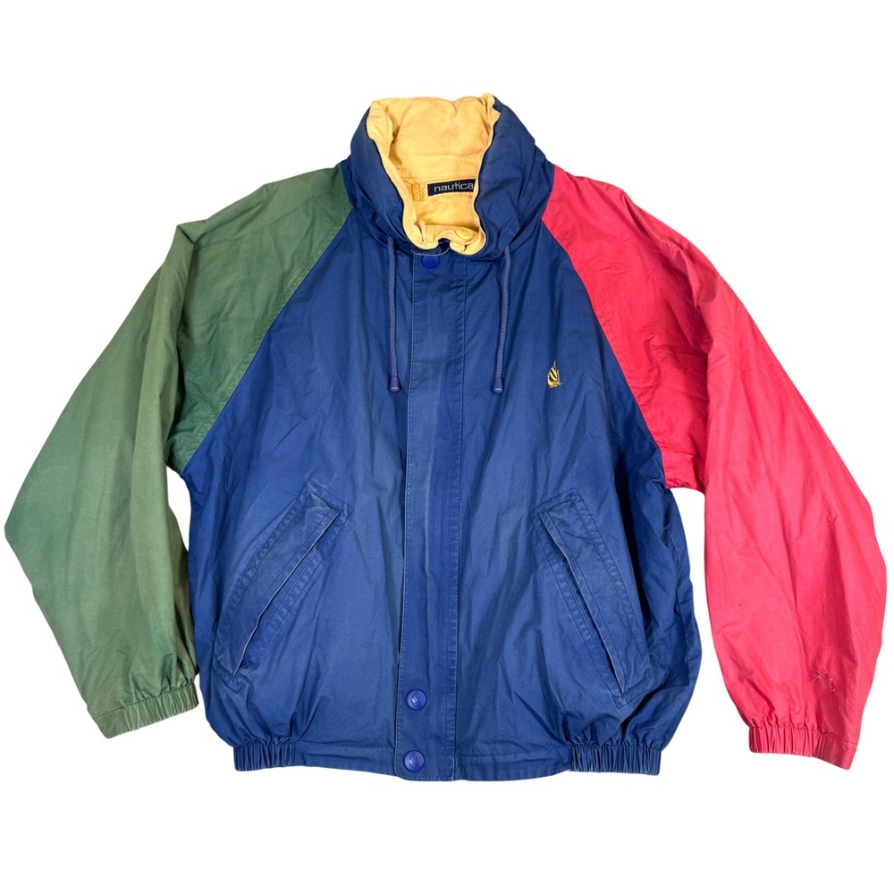 Vintage Nautica Colorblock Sailing Jacket Navy Red Green Windbreaker Mens L